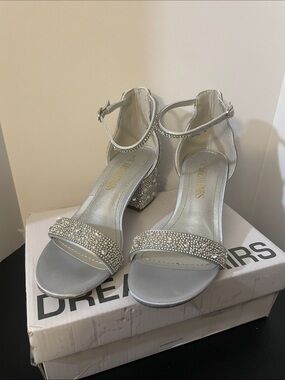 Dream Pairs Silver Crystal Ankle-Strap Block Sandals